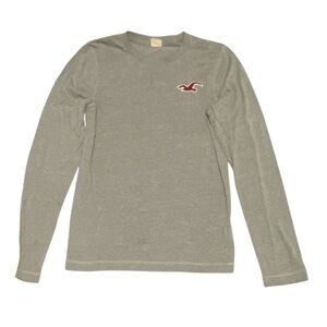 Hollister Men’s Grey‎ Long Sleeve T-Shirt Embroidered Burgundy Logo Sz M